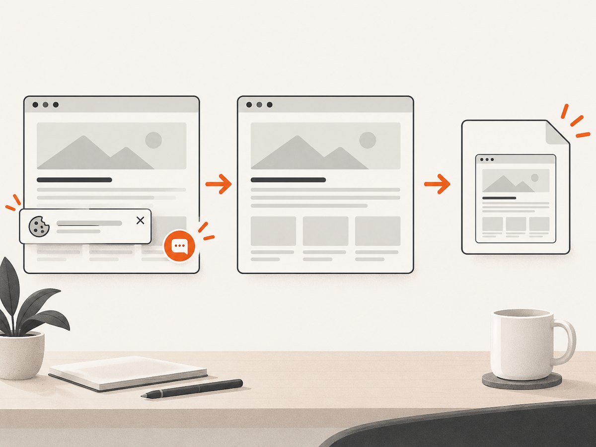 A capture service can remove common consent banners and widgets before rendering the final image.