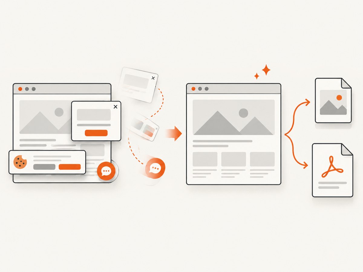 Consent overlays and widgets can be removed before an automated capture.