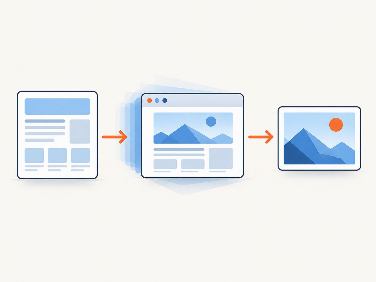 A rendered HTML page is captured as pixels and exported as a JPG.