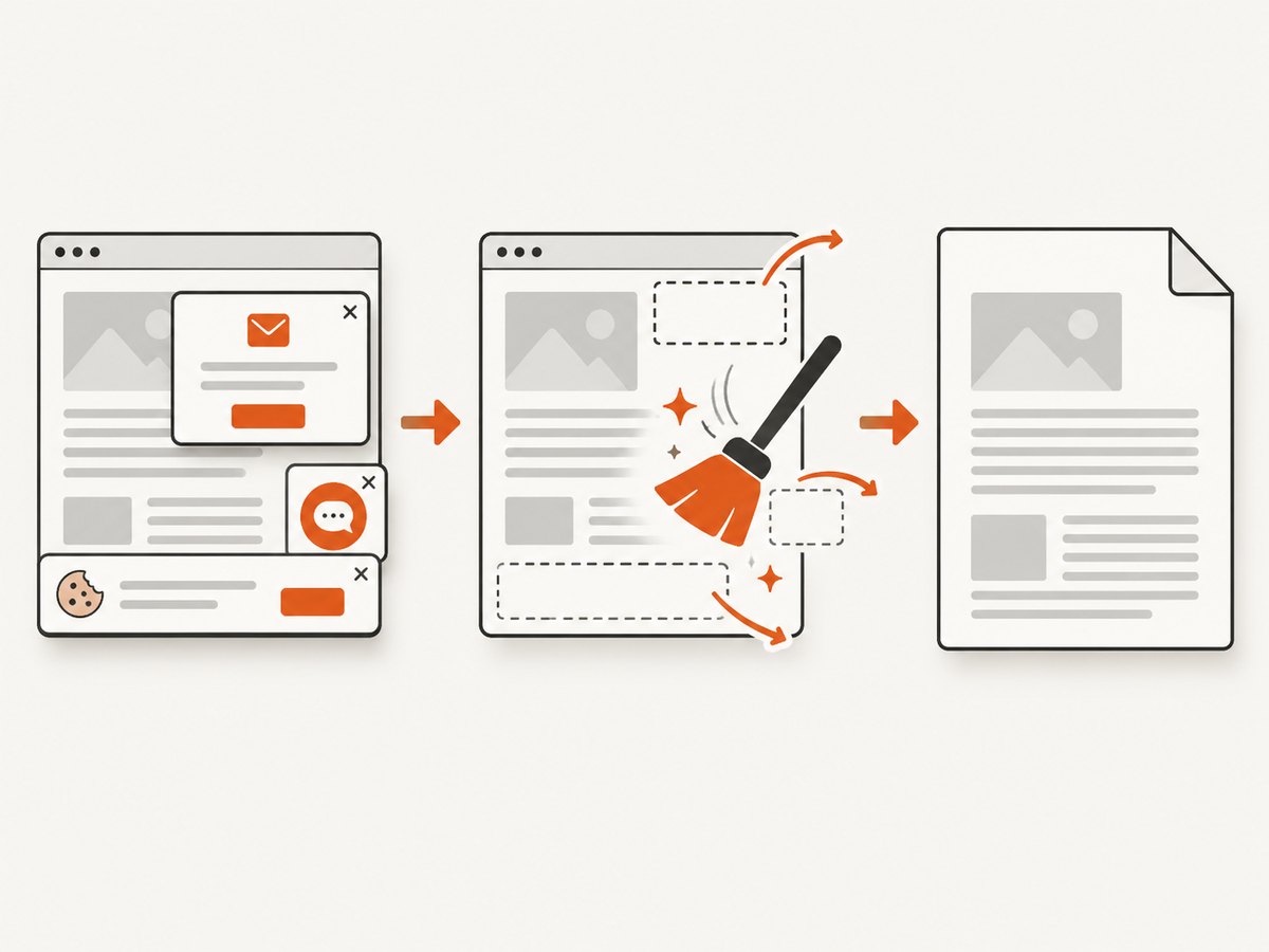 A capture service can clean common overlays before rendering the final document.