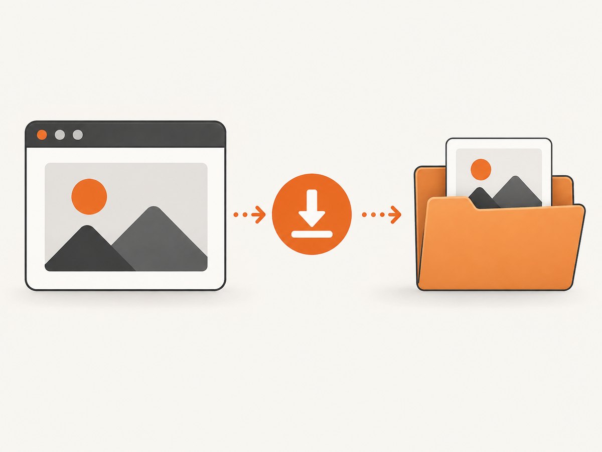 A browser save action sends the selected image to a local Downloads folder.