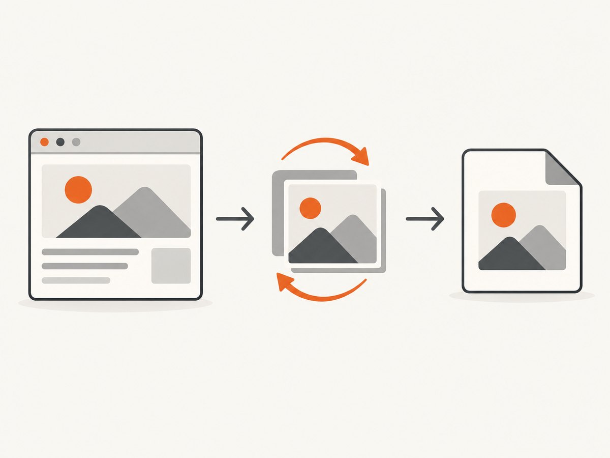 The workflow is download the offered format, inspect it, then perform a real JPEG export when required.