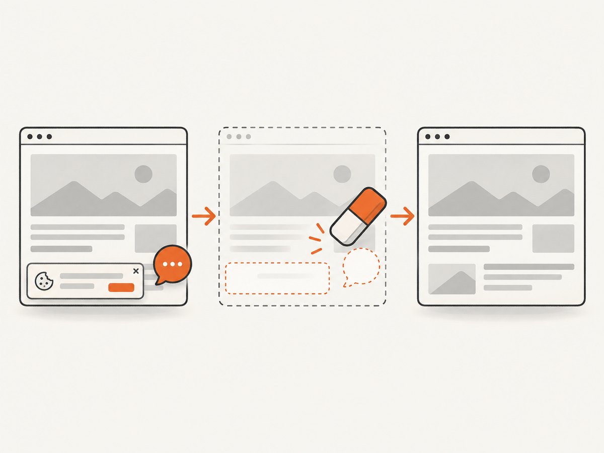 A capture pipeline can wait for the page and remove obstructing overlays before saving the image.