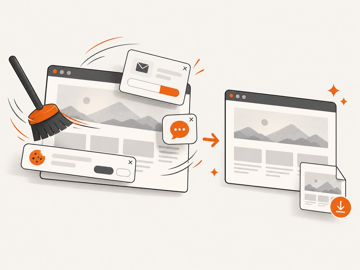 A hosted screenshot service can clean common overlays before capture.