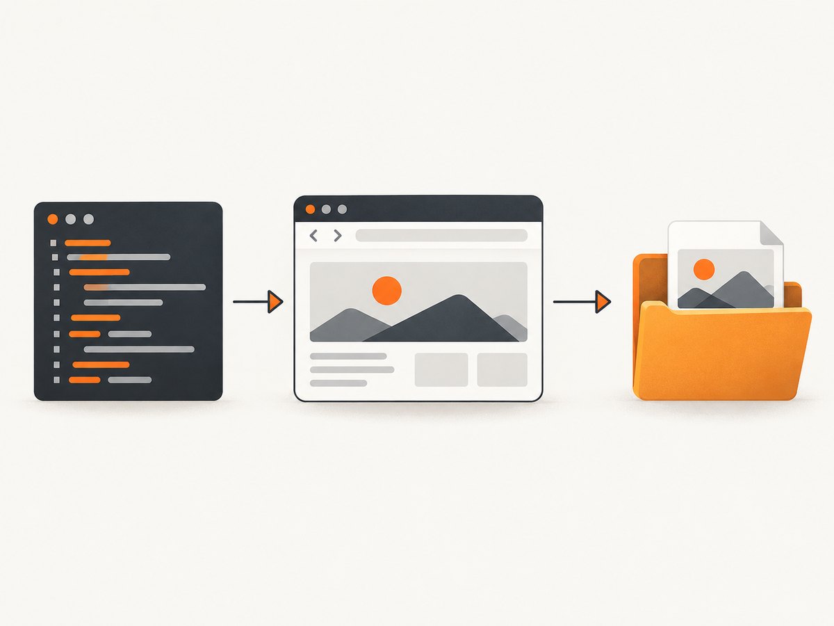 A Selenium script opens a page, captures the browser window, and writes PNG bytes to disk.