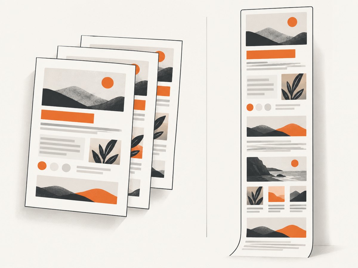 PDF printing creates pages; a full-page screenshot preserves the page as an image.