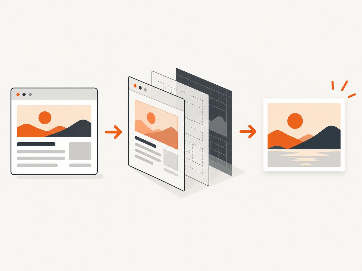 A screenshot workflow turns a loaded webpage into a viewport or full-page image.