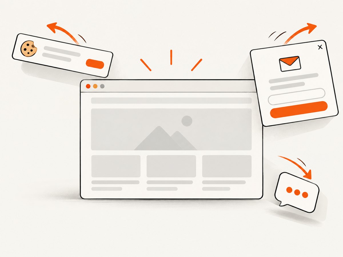 An automated capture can remove common consent banners, popups, and chat widgets before rendering the image.
