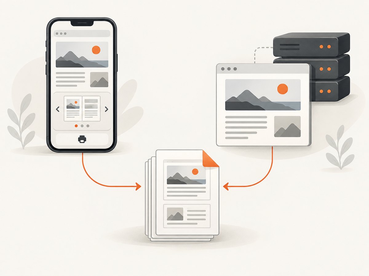 Browser print preview and server-side capture solve different repeatability needs.