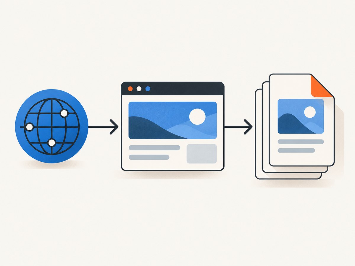 A webpage is rendered, laid out, and saved as a PDF.