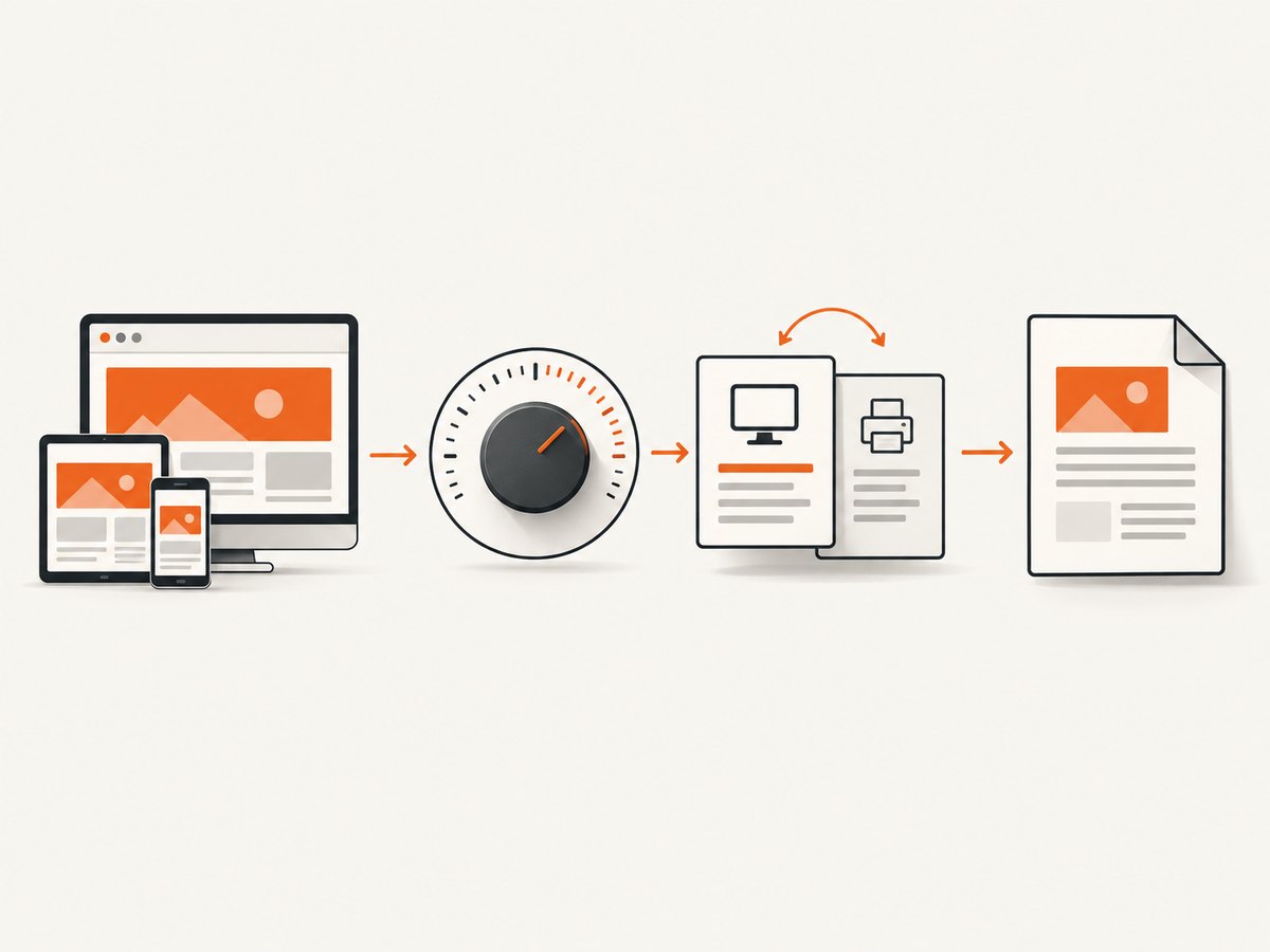 Viewport metrics, CSS media, paper size, and PDF scale are separate controls.