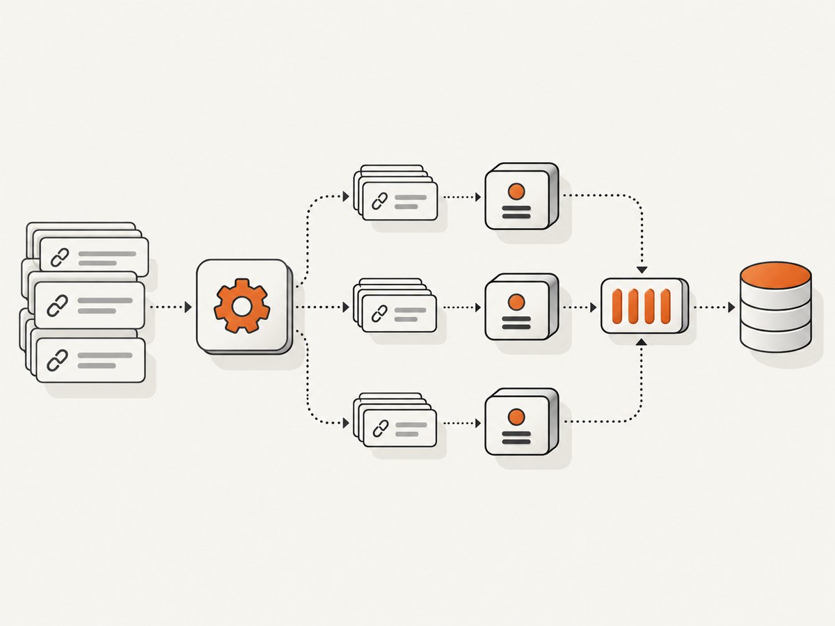 An orchestrator assigns durable shards to scraper Actors that share a queue and dataset.