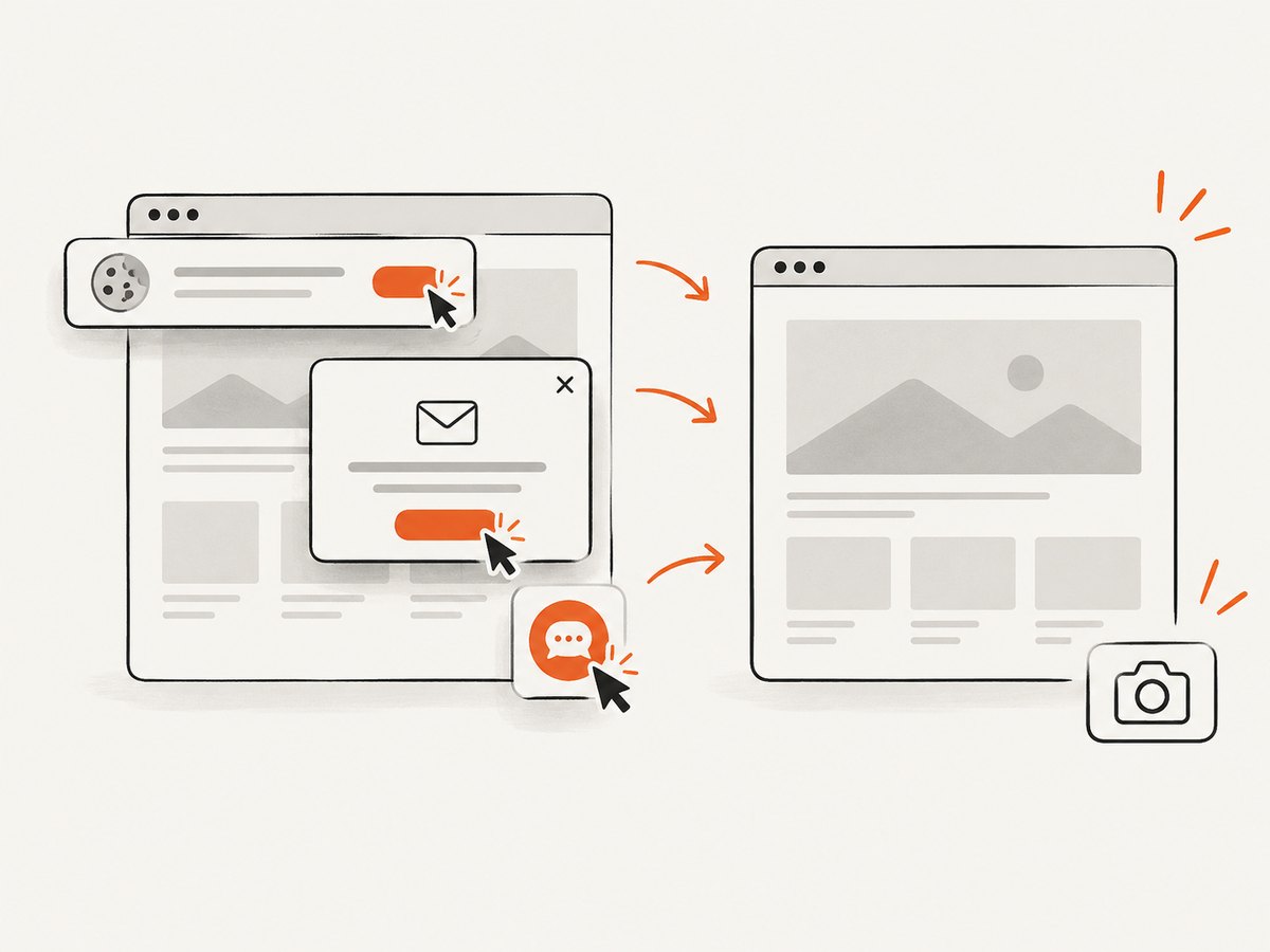 A clean capture removes common overlays before rendering the page image.