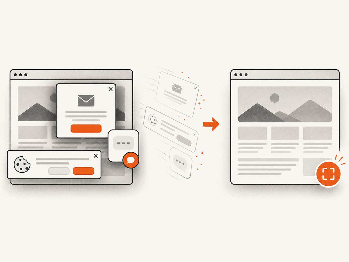 A rendered capture can preserve the page state after distracting overlays are removed.