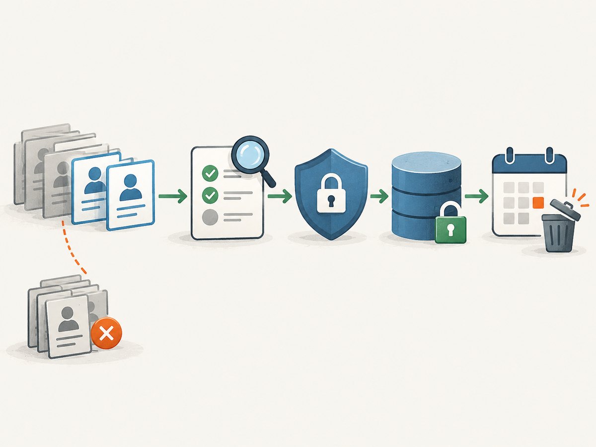 Set purpose, minimize collection, secure retained data, and define when it will be deleted.