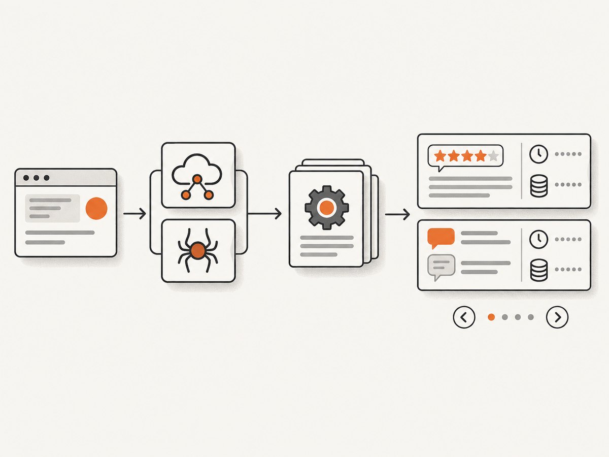A governed collection flow preserves source IDs, pagination and provenance.