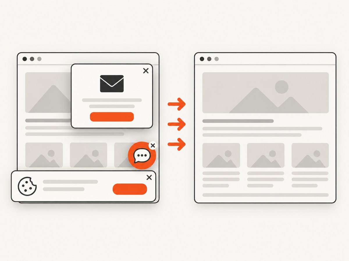 A clean capture removes common consent and overlay elements before rendering the page.