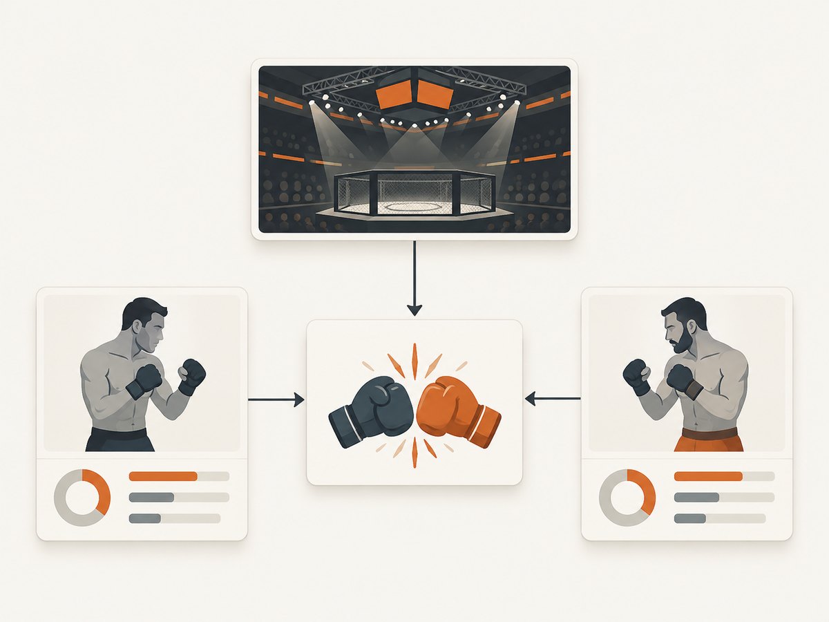 Model events, bouts, fighters, and fighter-in-fight statistics as separate connected records.