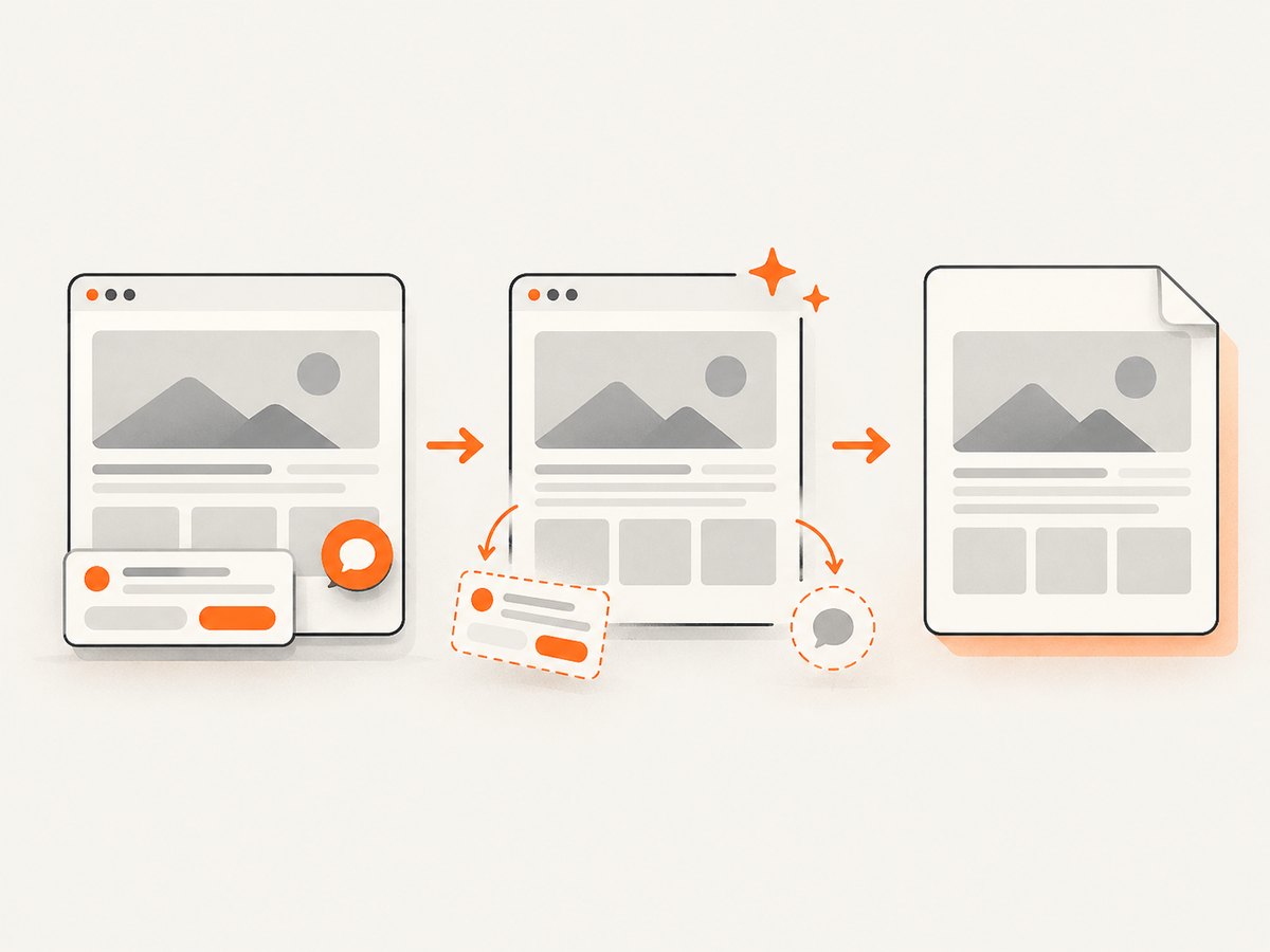 A capture pipeline can remove page clutter before producing the final visual.