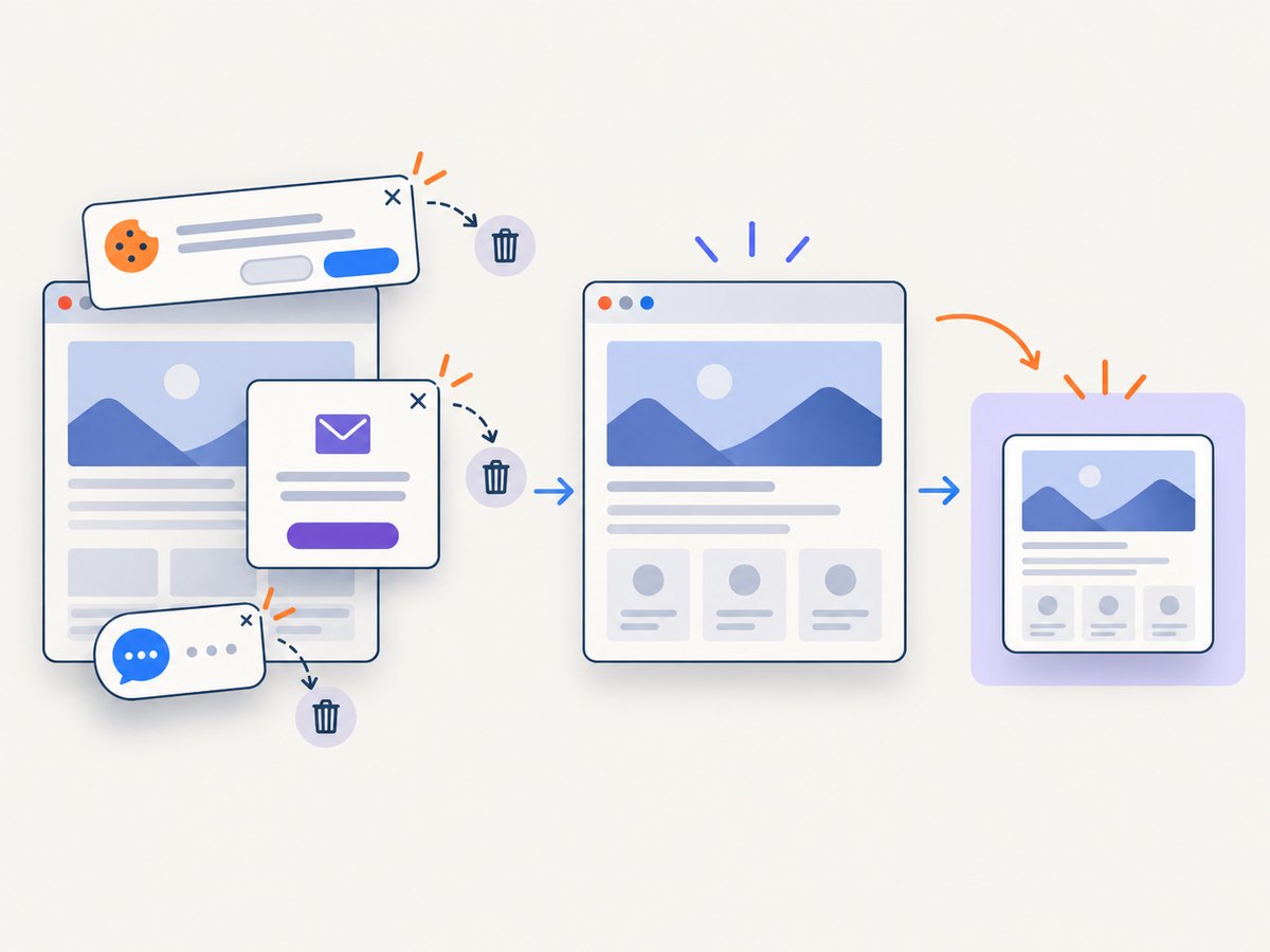 Cleanup controls can remove overlays before the page is captured.