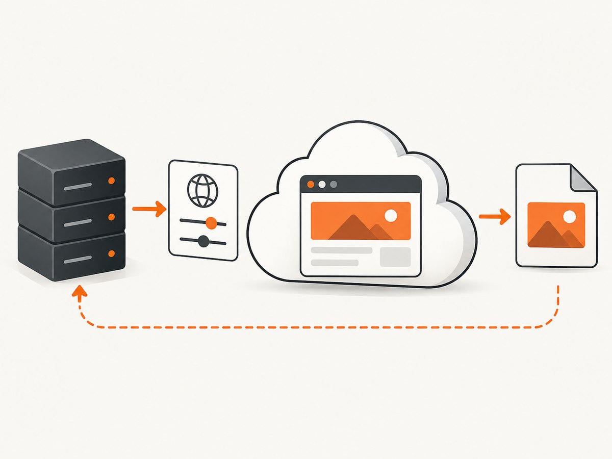 A screenshot API renders a URL in a hosted browser and returns an image or document.