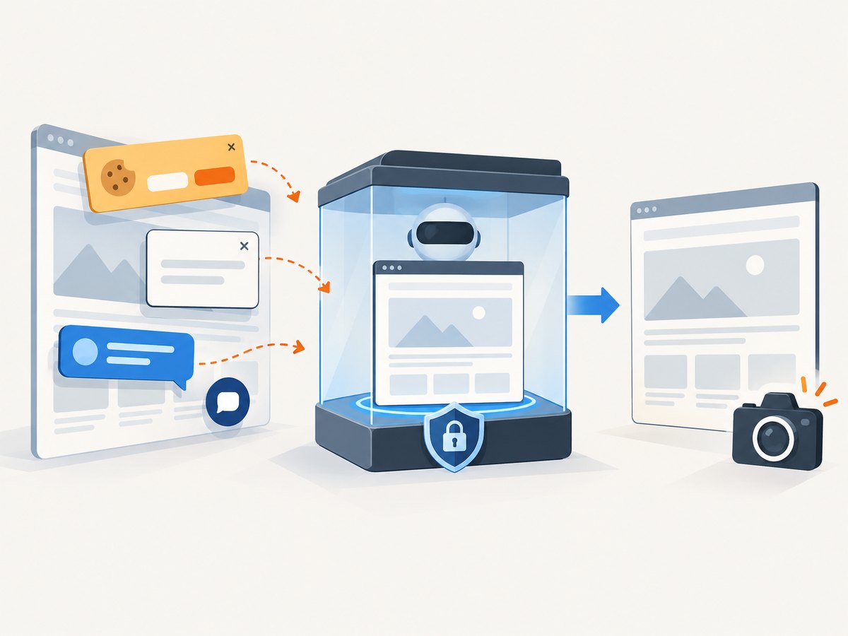 A monitoring run loads a consistent page state, saves the capture, and compares it with the previous baseline.