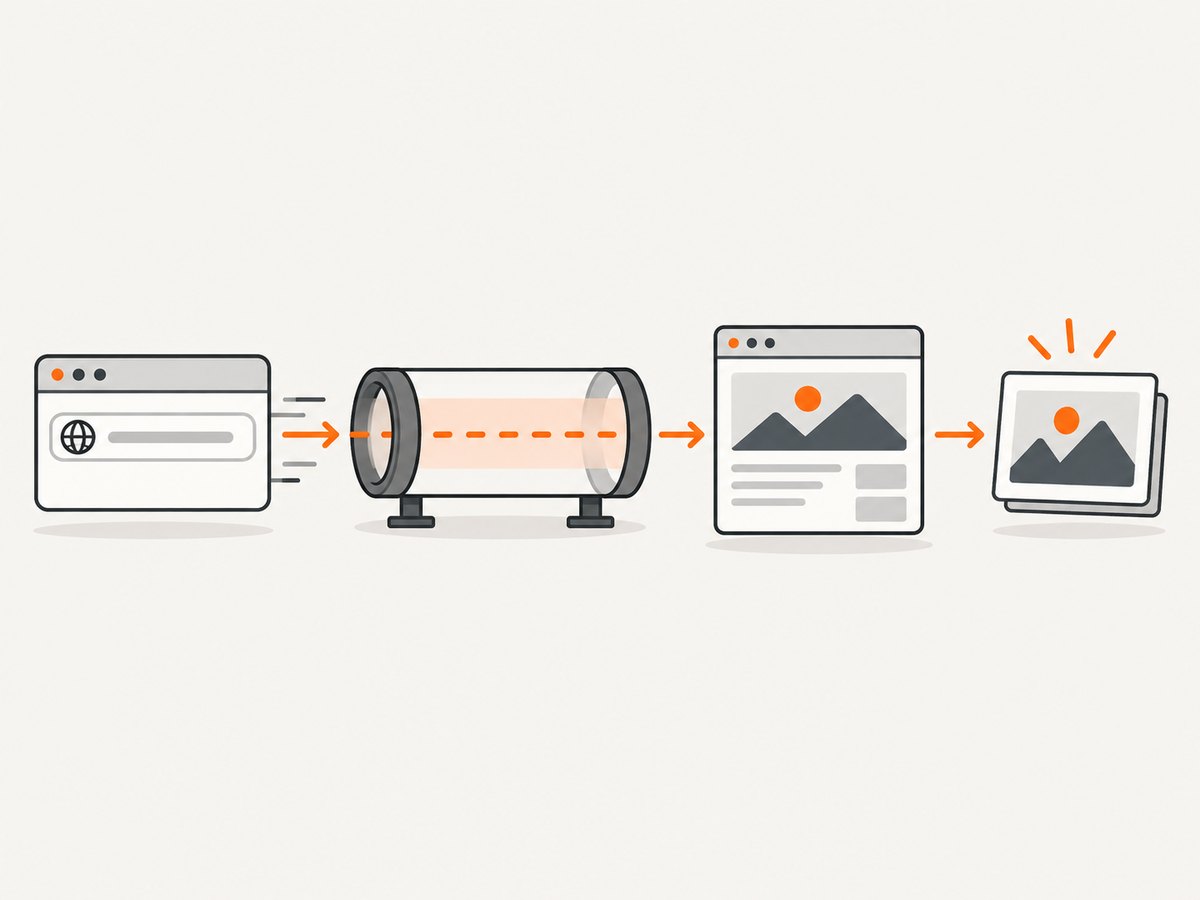 A proxy changes the route before the browser renders and captures the page.