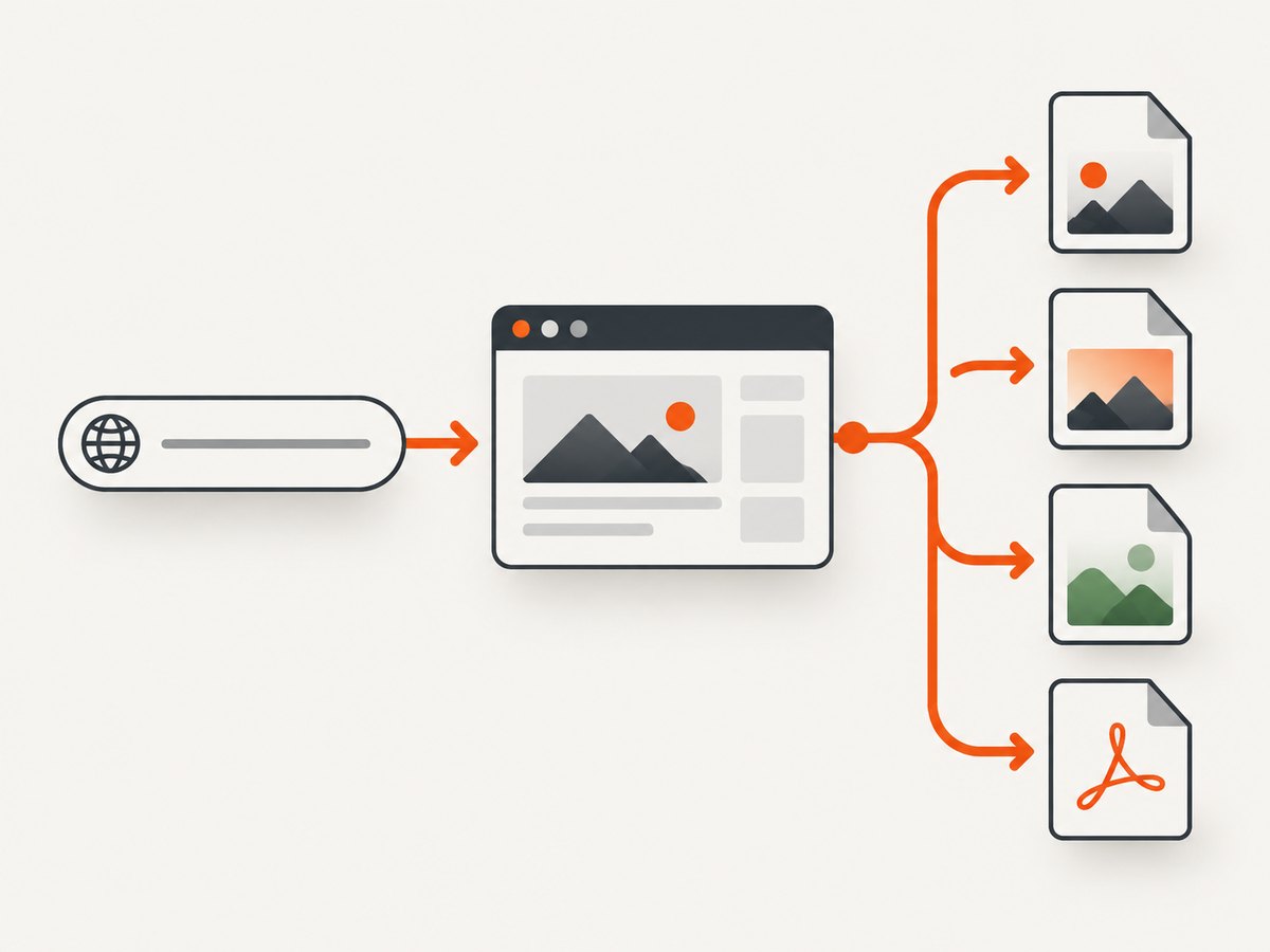 A screenshot request becomes a rendered page and an image or PDF response.
