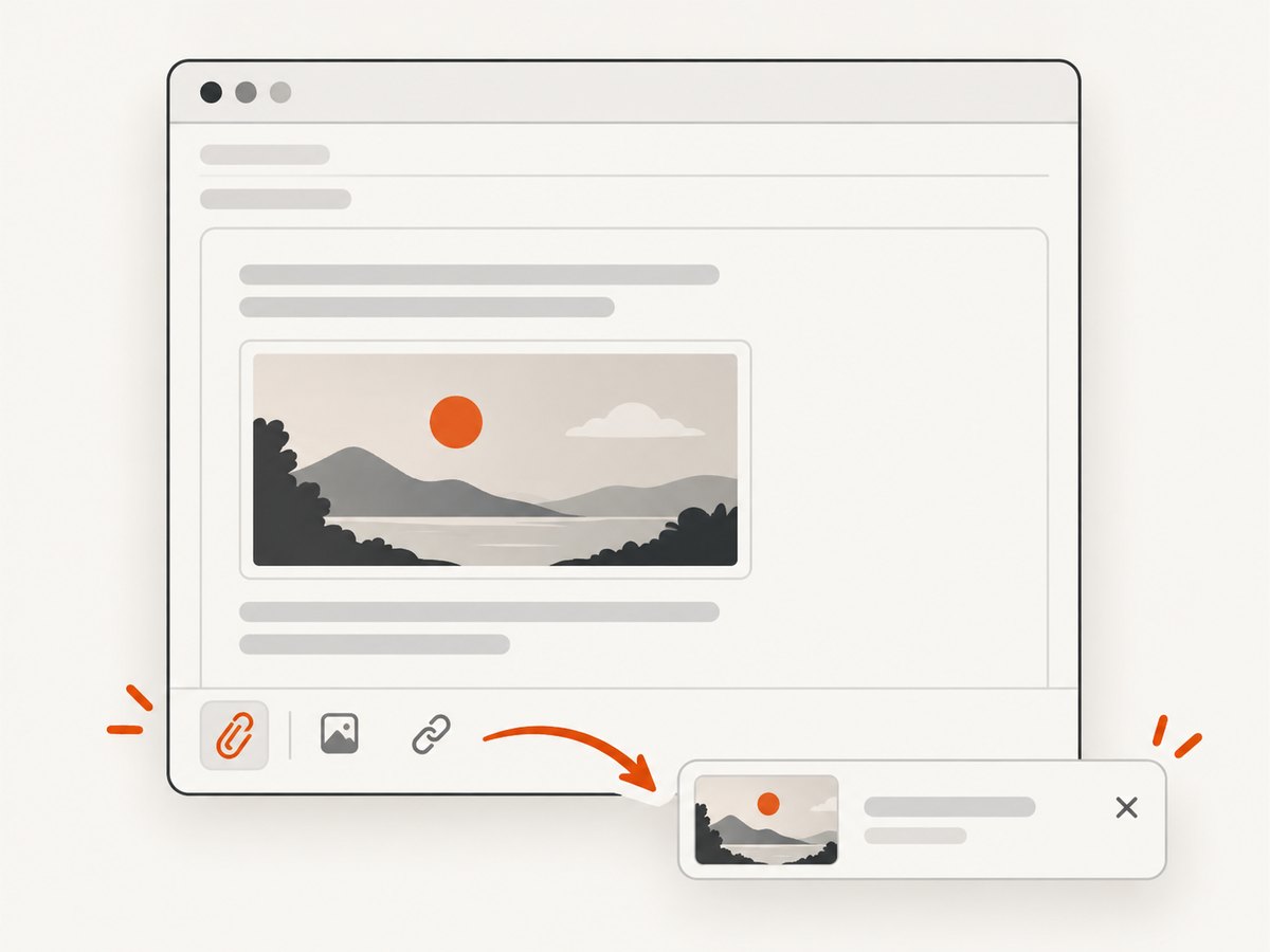 Review the image in the draft and choose inline display or a downloadable attachment.