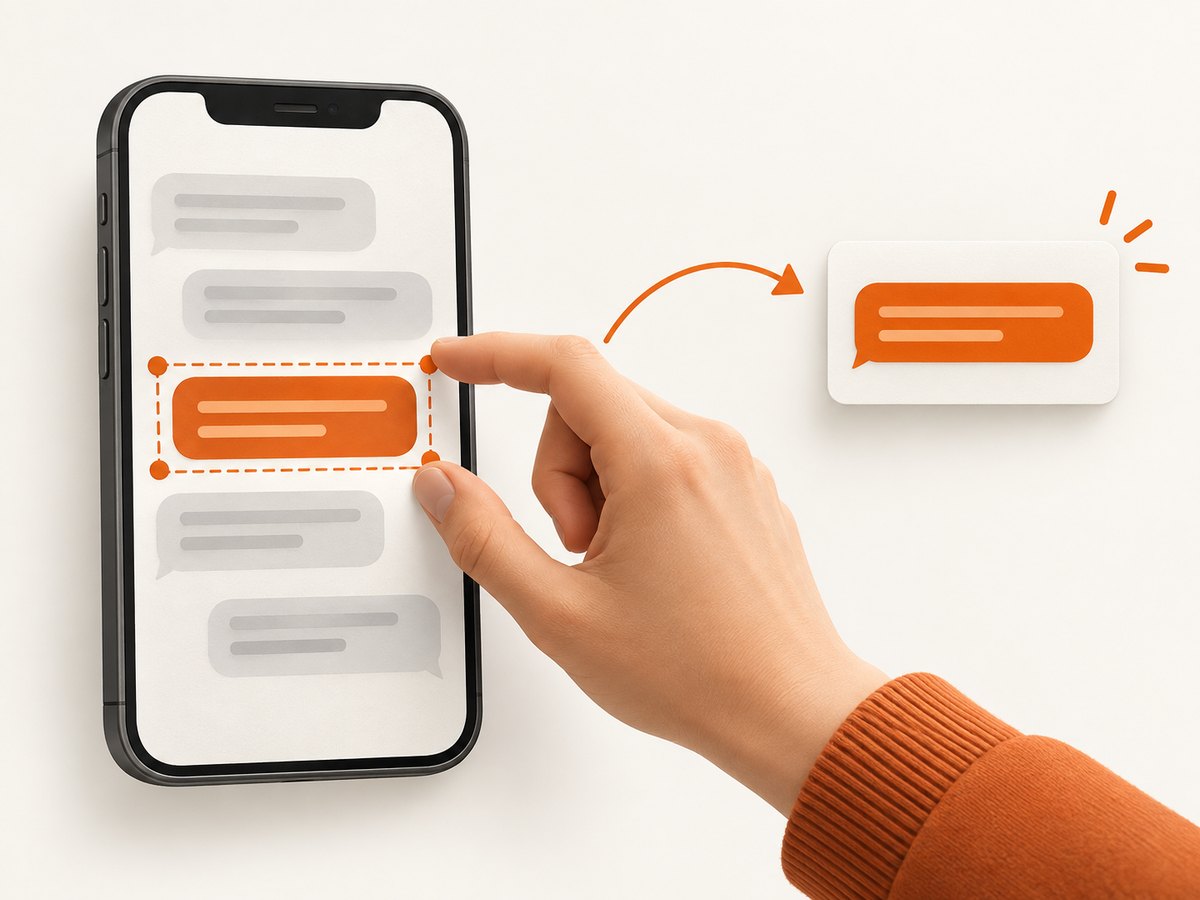 Select only the message context you need before saving or sharing.
