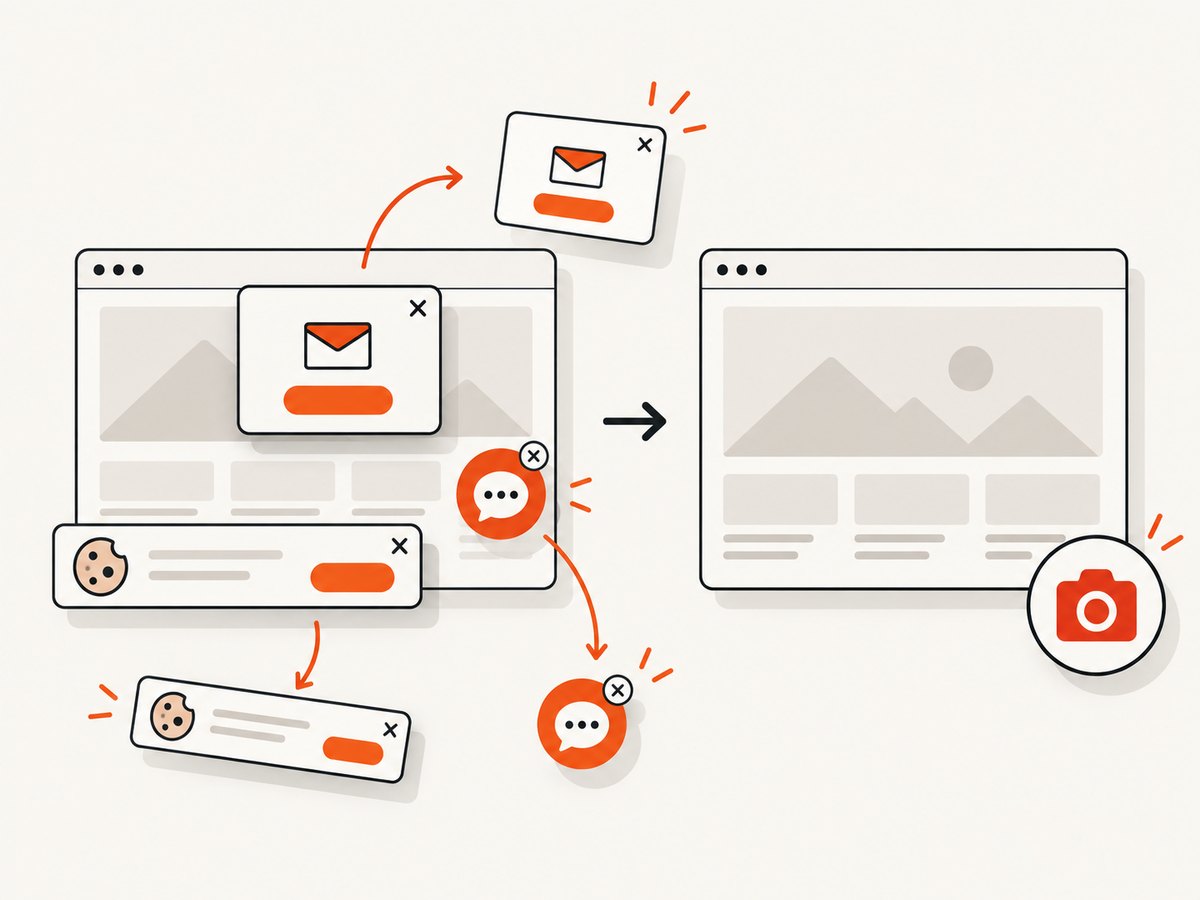 Consent banners, popups and chat widgets can be removed before an automated capture.