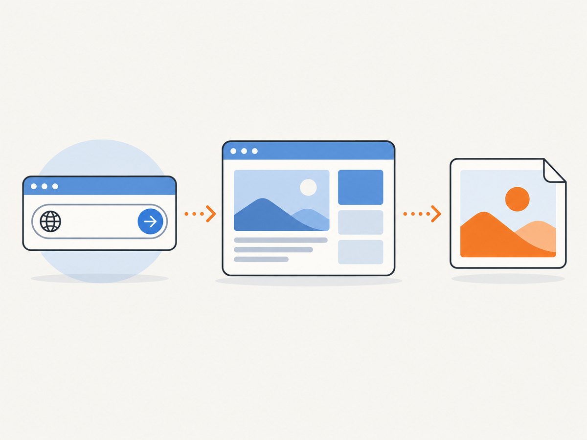 A screenshot workflow turns a page request into a rendered image file.