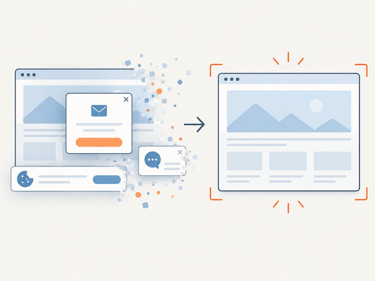 Automated capture can wait for the page and remove obstructing overlays before saving the image.