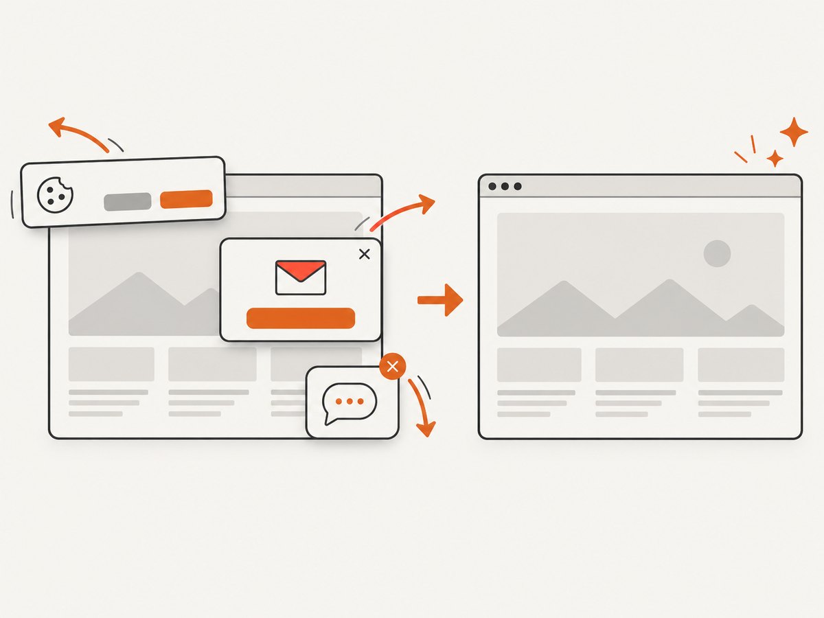 ScreenshotNeo removes common consent banners, popups and chat widgets before capturing a page.
