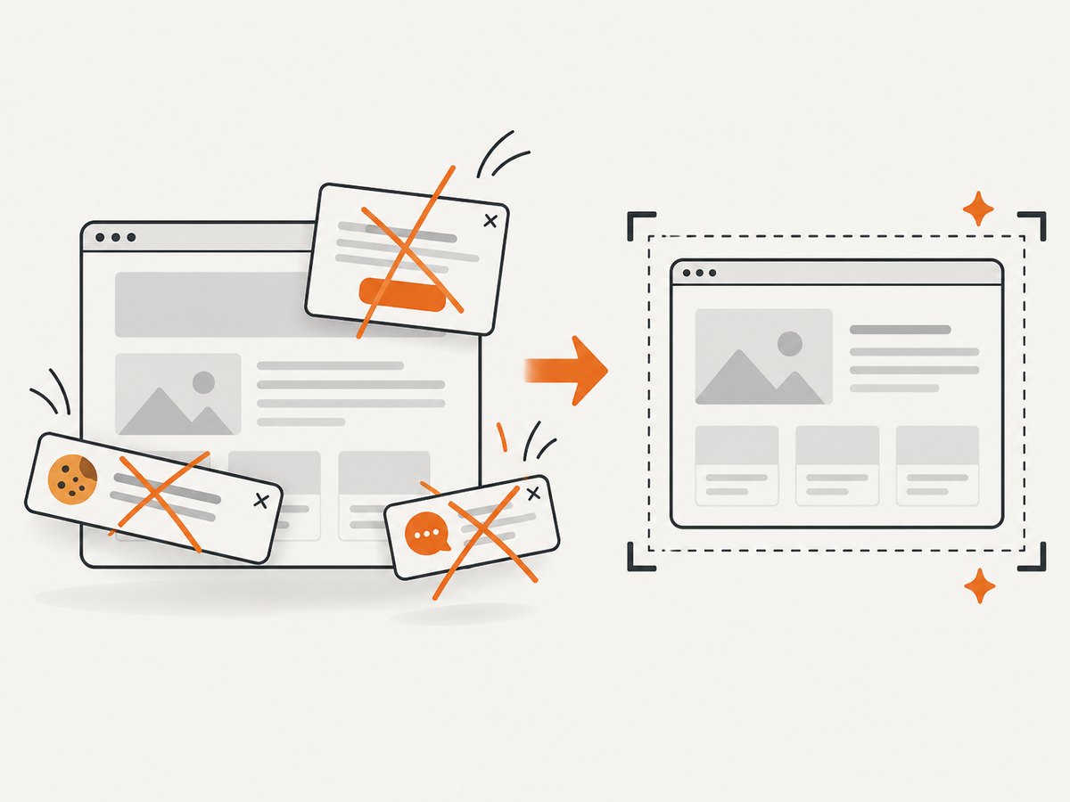 Automated website capture may need to clear overlays before saving the page image.