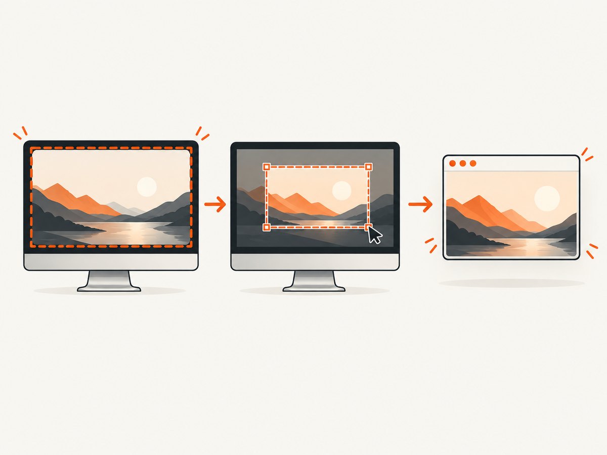 Choose full screen, a selected rectangle, or a single window based on what the image needs to show.