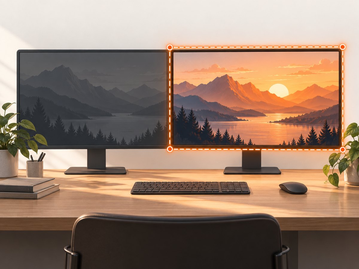 A bounded rectangle captures one display while excluding the neighboring monitor.