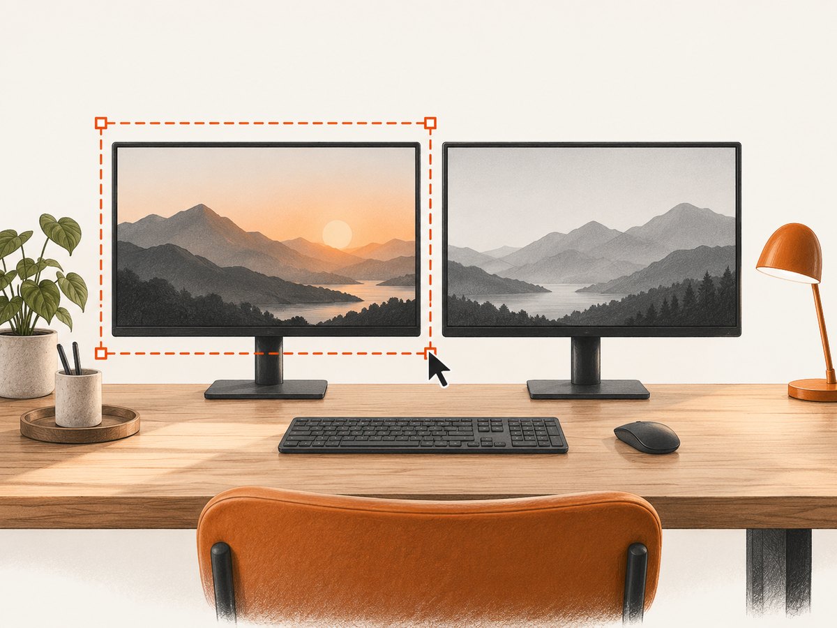 Area selection isolates one display while leaving the neighboring monitor outside the capture.