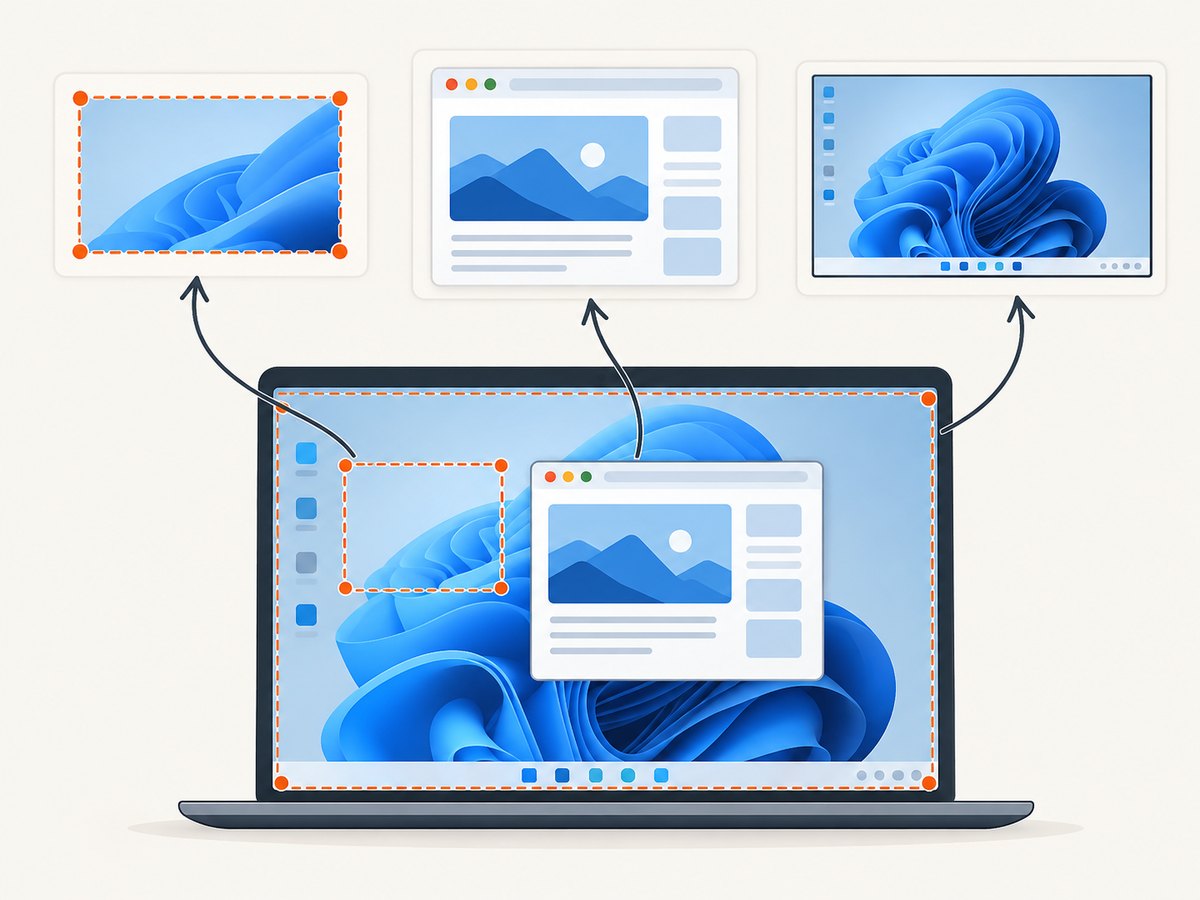 Windows Snipping Tool can capture a region, one window, or the full display.