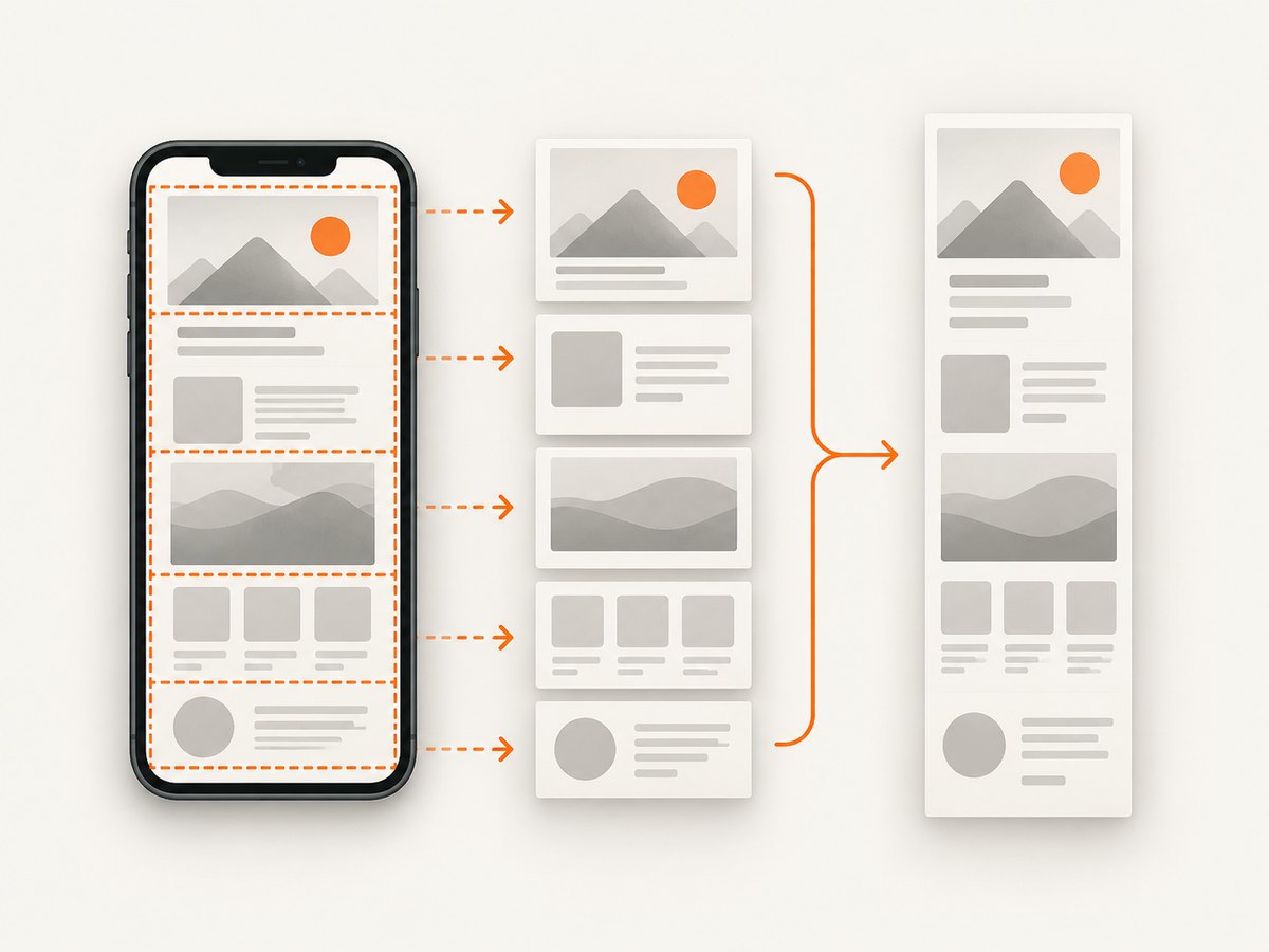 Scrolling capture combines content that extends below the visible viewport.