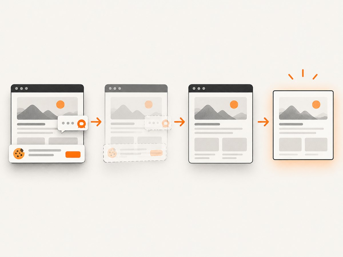 ScreenshotNeo removes common consent banners, popups and chat widgets before capturing an authorized webpage.