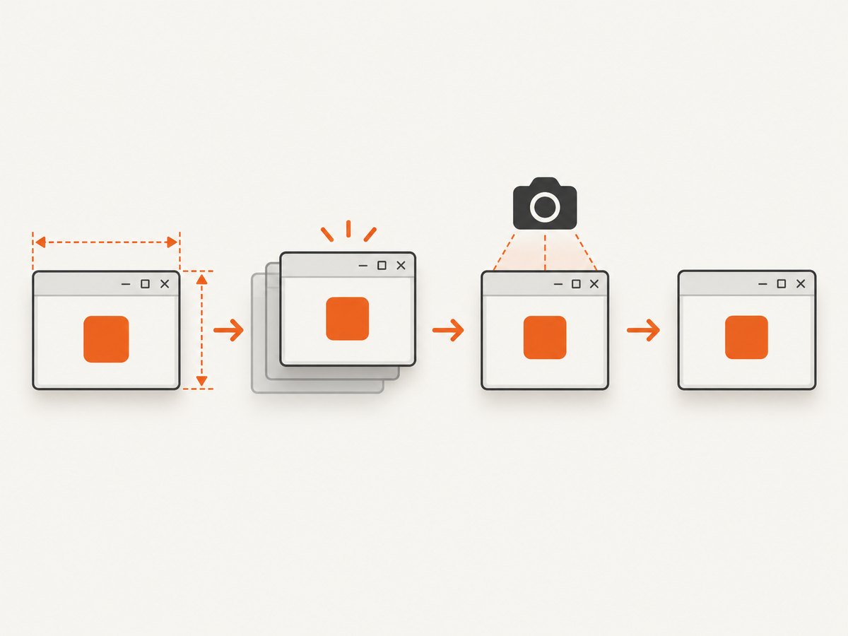 A reliable visible capture updates geometry, raises the window briefly, saves the image, and restores state.