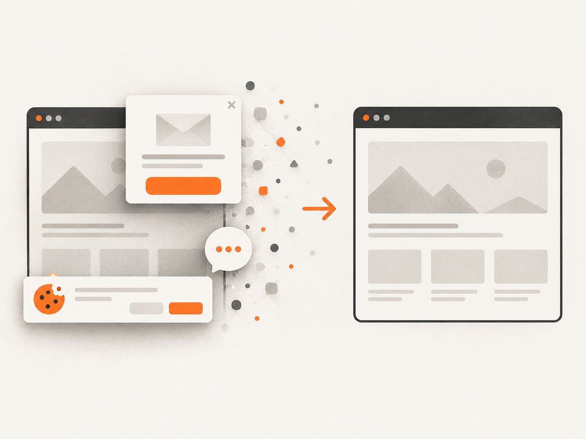 Consent banners and overlays can be removed before a clean capture.