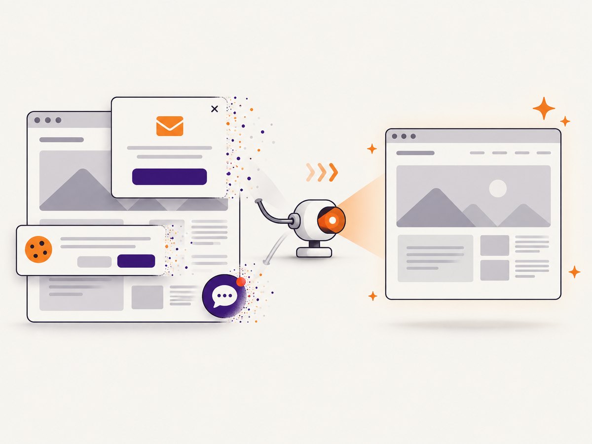 A screenshot API can remove common overlays before returning the page capture.