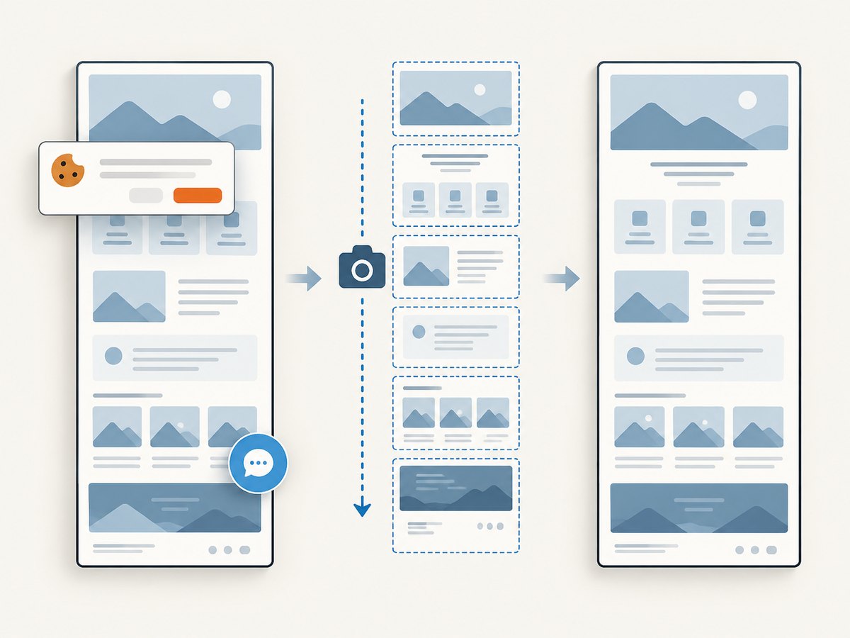 A full-page capture needs to account for overlays and content that loads as the page scrolls.