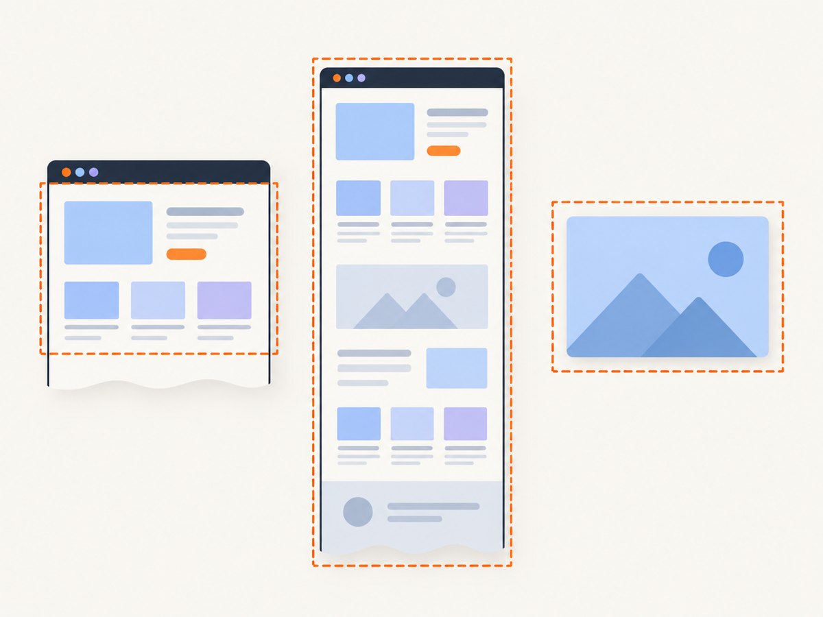 Choose viewport, full-page, or element capture to match the part of the page you need.