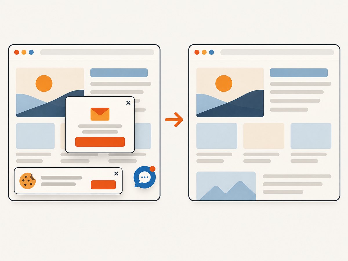 A capture service can remove common consent banners, popups, and chat widgets before the image is produced.