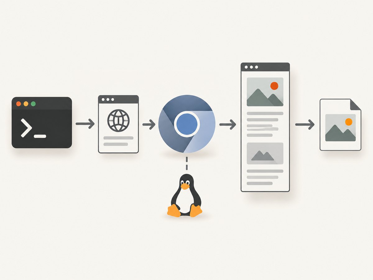 Headless browser automation turns a URL into a repeatable image capture without a visible desktop.