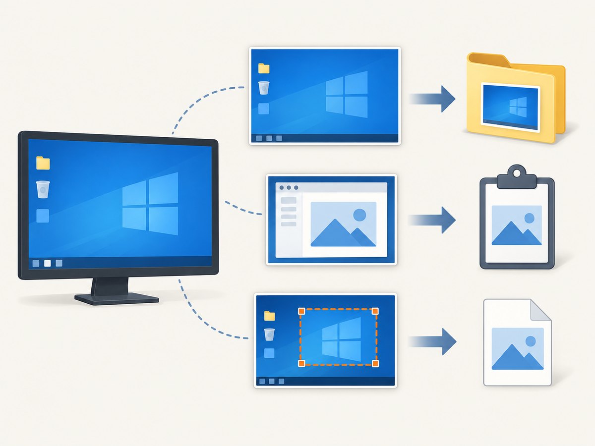 Windows 8.1 offers automatic full-screen capture, clipboard capture, and selected-area capture.