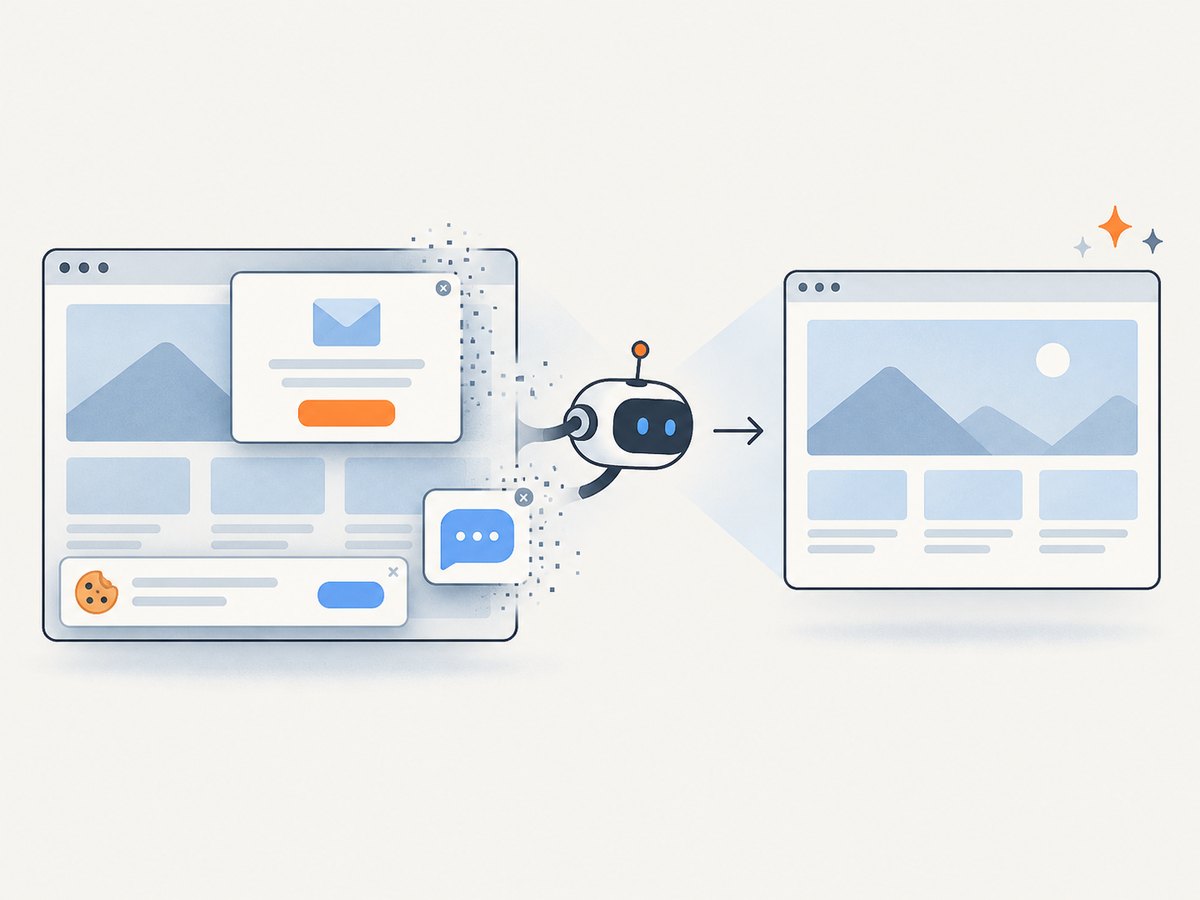 A clean webpage capture removes common overlays before rendering the final image.